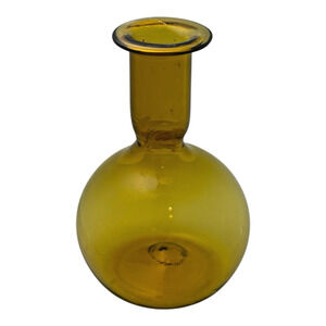 Vintage MCM Amber Hand Blown Onion Bottle Vase Art Glass Empoli Style 6.5" Tall